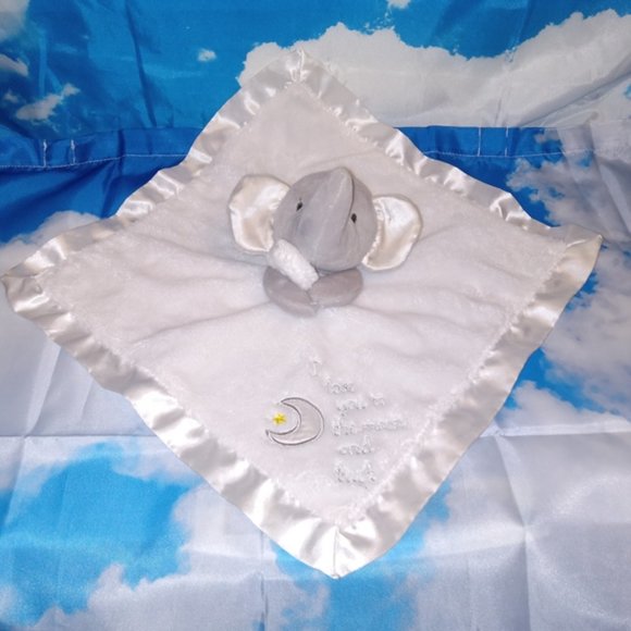 Gray Elephant Rattle Lovey “I Love You to the Moon and Back” blanket - Picture 1 of 6